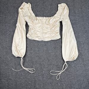 M.N.I. Los Angeles Women’s Milkmaid Peasant Top Balloon Sleeve Ivory Size Large